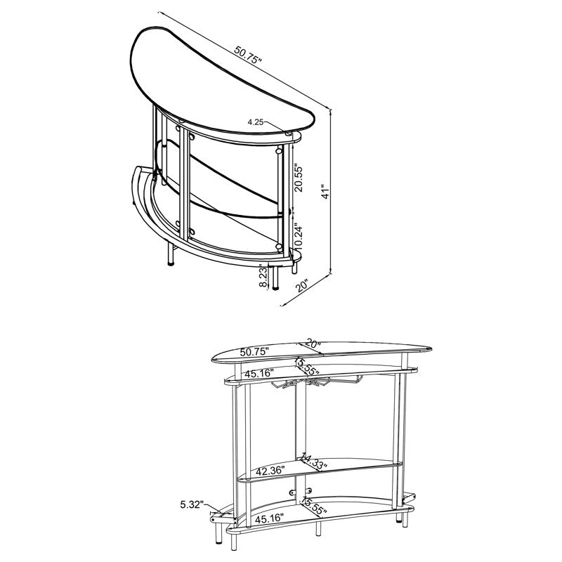 Freestanding Home Bar with Glass Top and Stemware Rack - Black