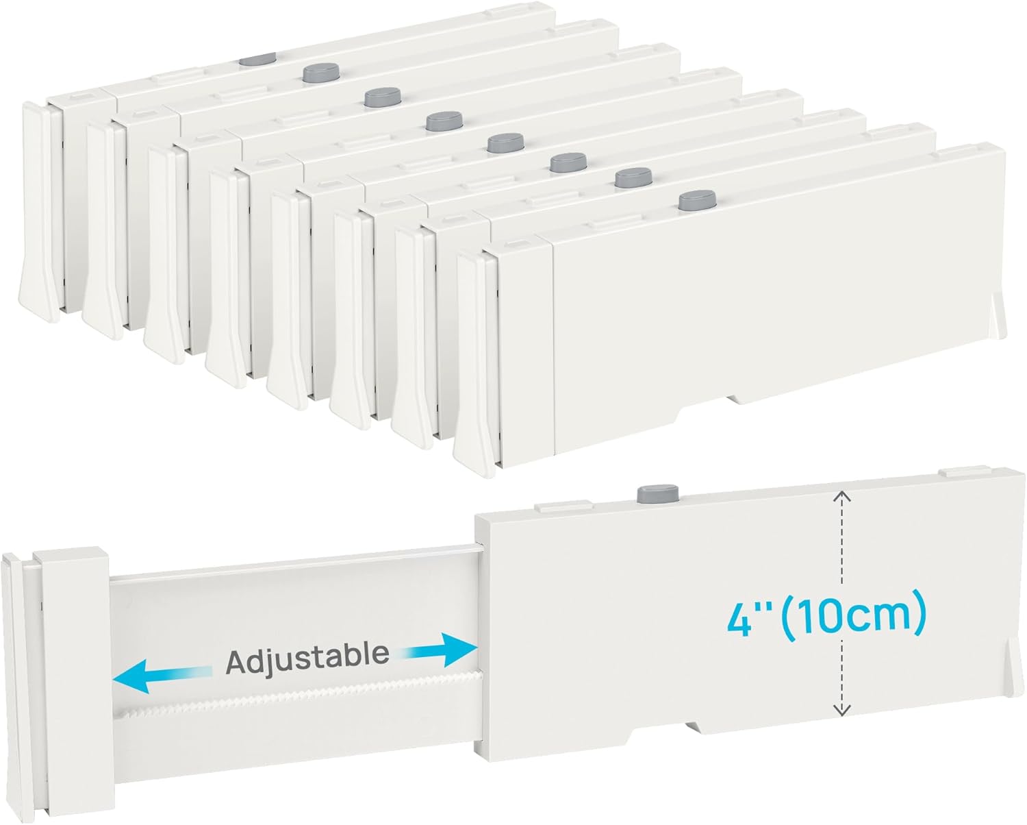Vtopmart Drawer Dividers - Adjustable 4" High Expandable Organizers | 8 Pack for Dresser, Baby Clothes & Kitchen Storage