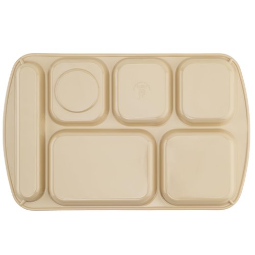G.E.T. 6 Compartment School Cafeteria Tray, Right Handed, 10" x 15", Tan (12 Pack)