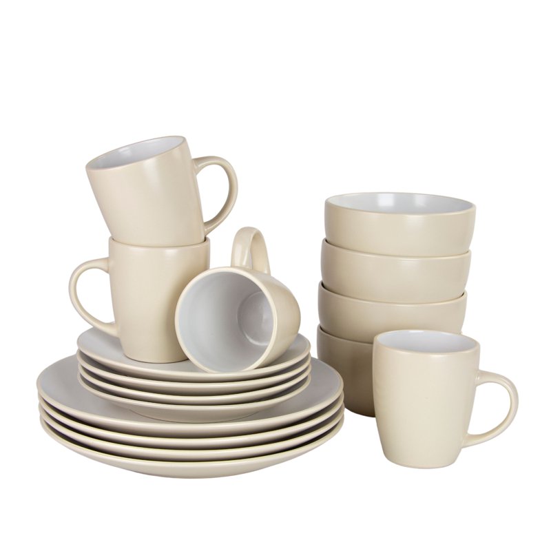 16-Piece Two Tone Coupe Dinnerware Set - Tan/White & Beige