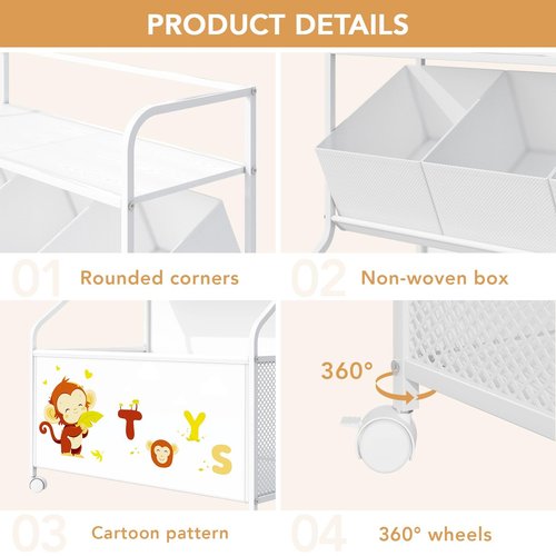 BBLIKE Toy Storage Organizer with Wheels - 3-Tier Kids Large Toy Box, Toy Chest Storage for Boys Girls Toddlers, Kids Bookshelf with 3 Fabric Toy Boxes for Playroom, White