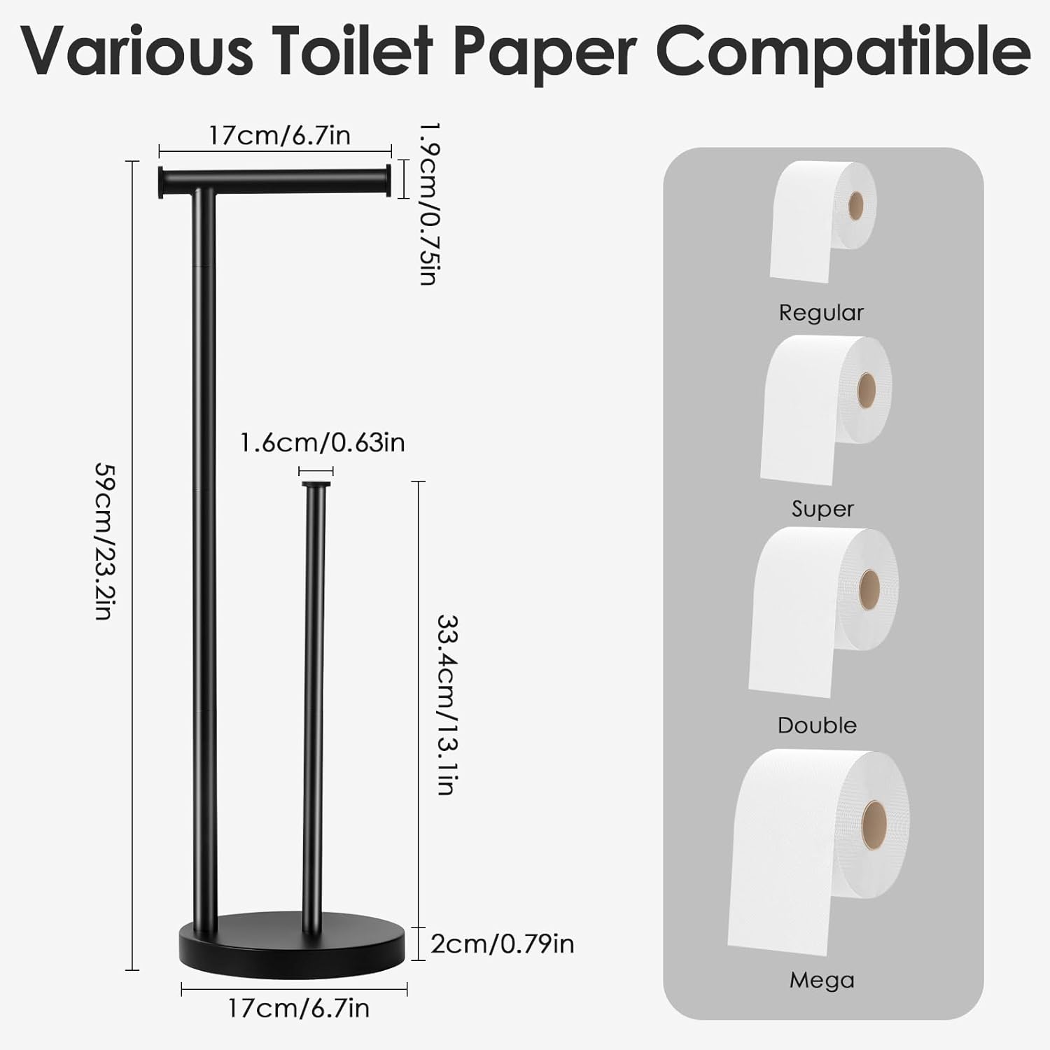 Regine Switzerland Toilet Paper Holder Stand - Rustproof Free Standing Design with Large Reserve Capacity