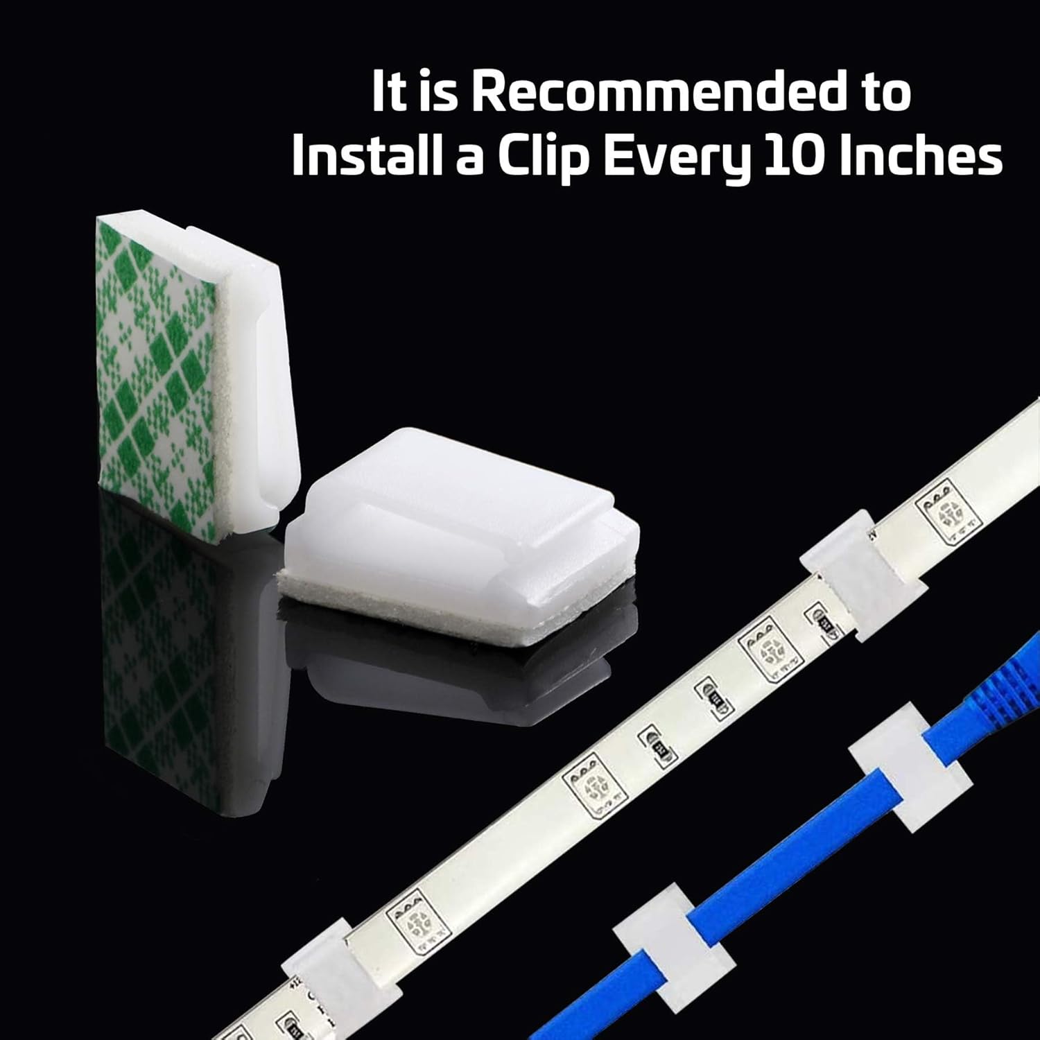 PETKNOWS LED Light Strip Mounting Clips - 80 PCS Self-Adhesive Cable Holders for 10mm Strips