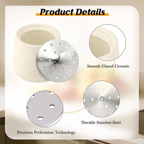Ceramic Fruit Fly Trap - Reusable Indoor Kitchen Catcher with Stainless Steel Vent Lid | Safe Vinegar Bait (White, 1 Pack)
