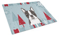 Caroline's Treasures BB1699LCB Winter Holiday Boston Terrier Glass Cutting Board Large Decorative Tempered Glass Kitchen Cutting and Serving Board Large Size Chopping Board