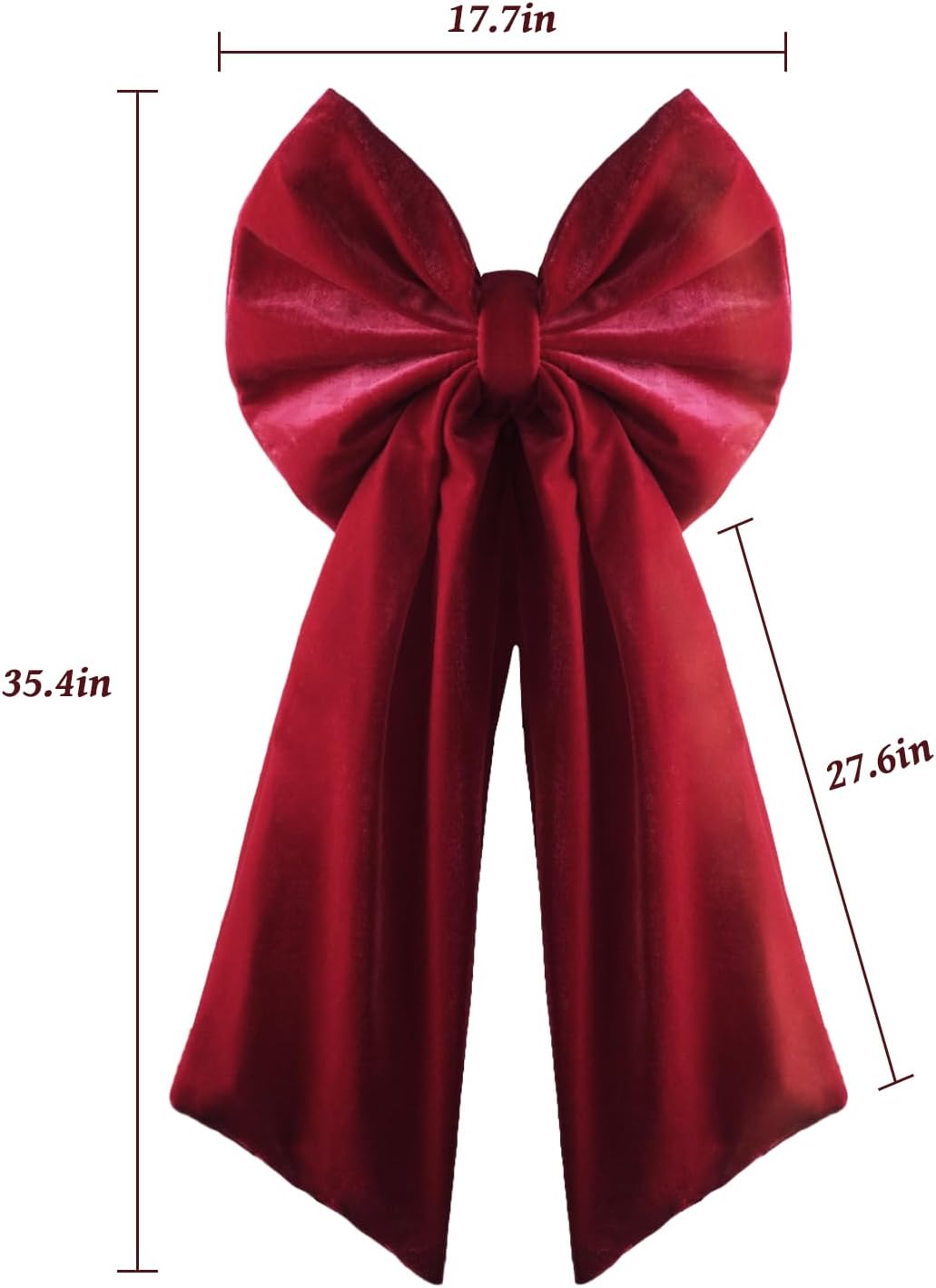 Skiennix Christmas Bows - Large 36x18 Inches Red Velvet Tree Topper - Burgundy Ribbon Decor for Indoor/Outdoor Use