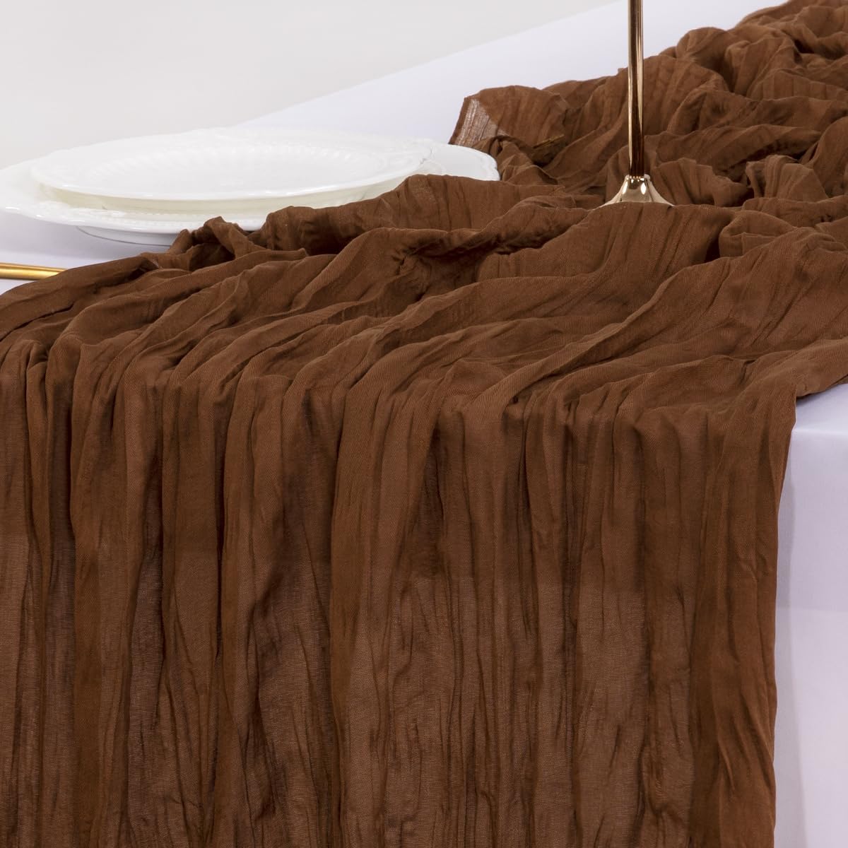 Socomi 3-Piece Brown Coffee Cheesecloth Table Runner - Boho Rustic 120 Inch for Weddings & Events