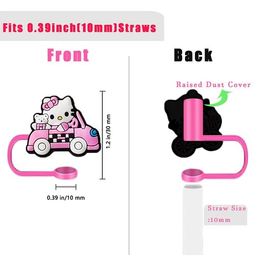 Maituifos 8 Pcs Kitty Straw Covers Cap - 10mm Cartoon Straw Topper(Box Packaging) Silicone Straw Tip Covers for Drinking Straws（Pink Style）