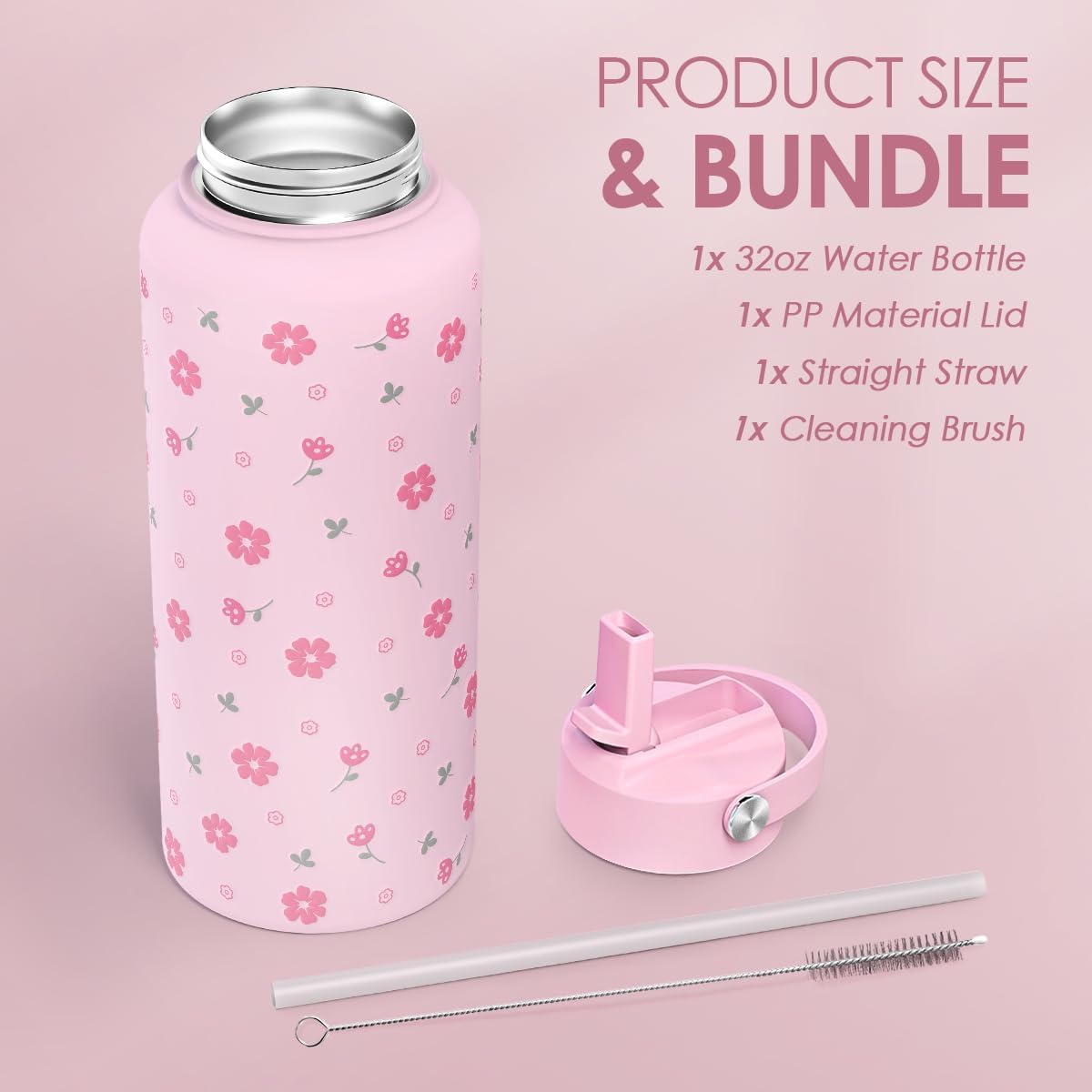 Skiennix Floral Water Bottle - 32oz Stainless Steel Insulated Bottle for Women & Girls | Perfect Gift Idea