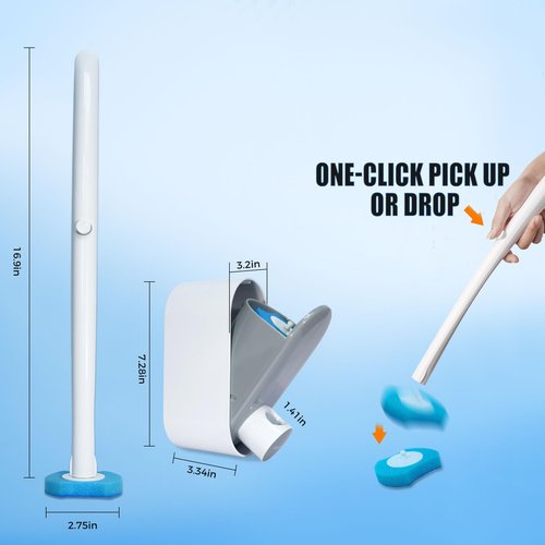 Disposable Toilet Brush with 32 Refills, Wall Mount Toilet Bowl Brush, 32PCS Powerful Toilet Brush Refills, Toilet Bowl Wand, Convenient and Contact-Free Toilet Brush Disposable.