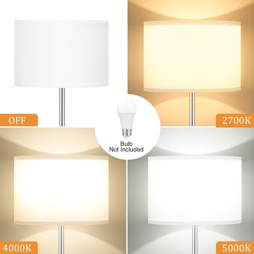 Ambimall 60'' Modern Floor Lamp - Stylish White Shade with Silver Pole for Living Room & Bedroom
