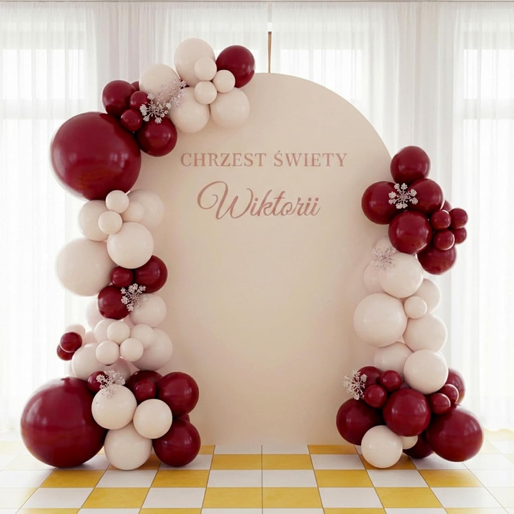 RUBFAC Burgundy Balloons - 129-Piece Latex Balloon Garland Kit | Maroon & Dark Ruby Red, 5-12 Inch Sizes for Parties