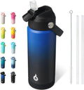 BJPKPK Insulated Water Bottle - 18oz BPA-Free Stainless Steel with Straw Lid & Flex Handle | Black/Blue