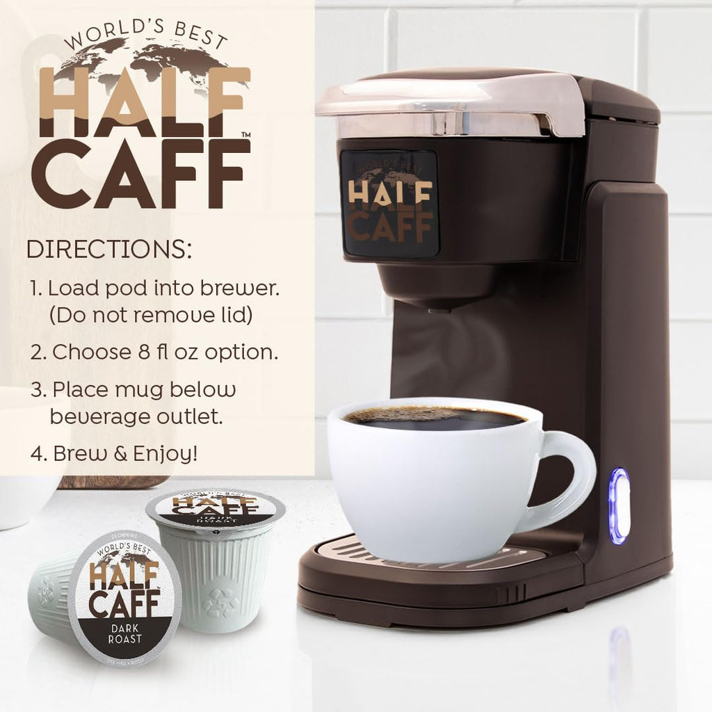 World's Best Half Caff Dark Roast Coffee Pods - 100% Arabica | 100 Single Serve Pods for Keurig
