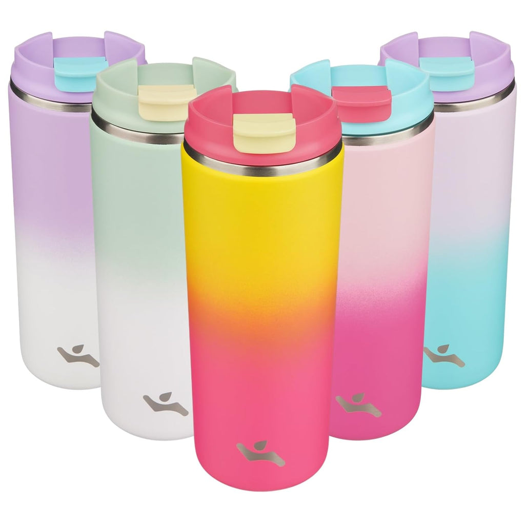 Skiennix 16 oz Insulated Travel Coffee Mug - Double Wall Stainless Steel with Lid | Rainbow Design