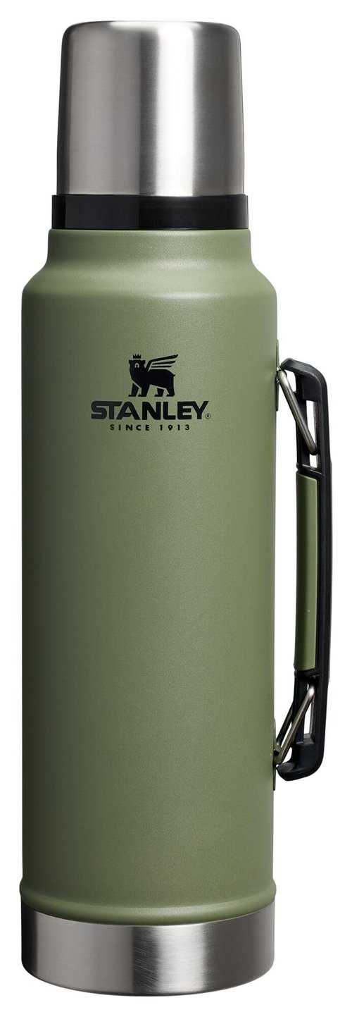 Stanley Classic Legendary Vacuum Bottle 1.5 qt Wide Mouth with Leakproof Cup Lid Keep Drinks Hot or Cold Packable for Travel Insulated Stainless Steel Thermal Bottle BPA-Free Dried Pine