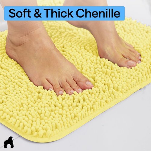 GORILLA GRIP Bath Rug Mat - Soft Absorbent Chenille | Quick Dry Microfiber, 60x24, Yellow