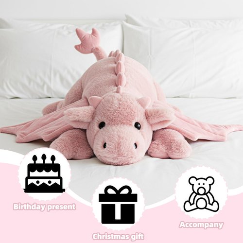ARELUX Large 36in Cute Dragon Stuffed Animals Plush Toy Soft Pink Pterosaur Plushie Giant Fuzzy Dinosaur Pillow Plushies with Wings Cuddly for Friends Family Member