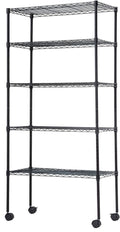 BestOffice 5-Tier Wire Storage Shelves - Heavy-Duty Metal Racks with Wheels | Adjustable 14x30x60 | Black | Easy No-Tool Assembly