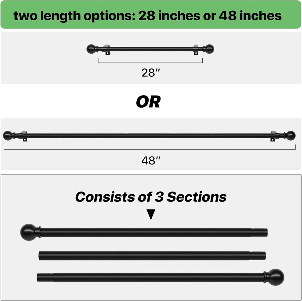 Skiennix Black Curtain Rod Set - Adjustable 28 to 48 Inch Metal Drapery Rod with Brackets | Matte Finish for Bedroom, Kitchen, Living Room