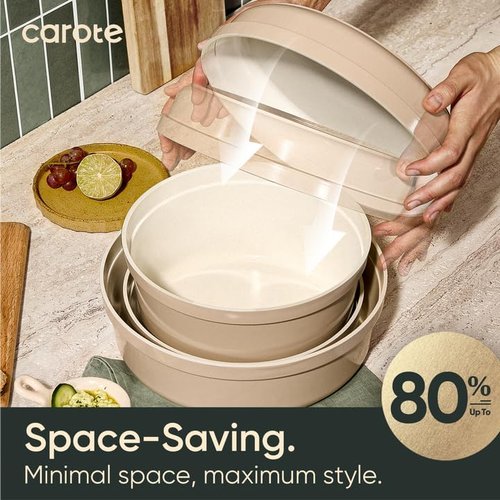 CAROTE 18-Piece Titanium Nonstick Ceramic Cookware Set - Detachable Handles, Non-Toxic, Induction Compatible, Dishwasher Safe