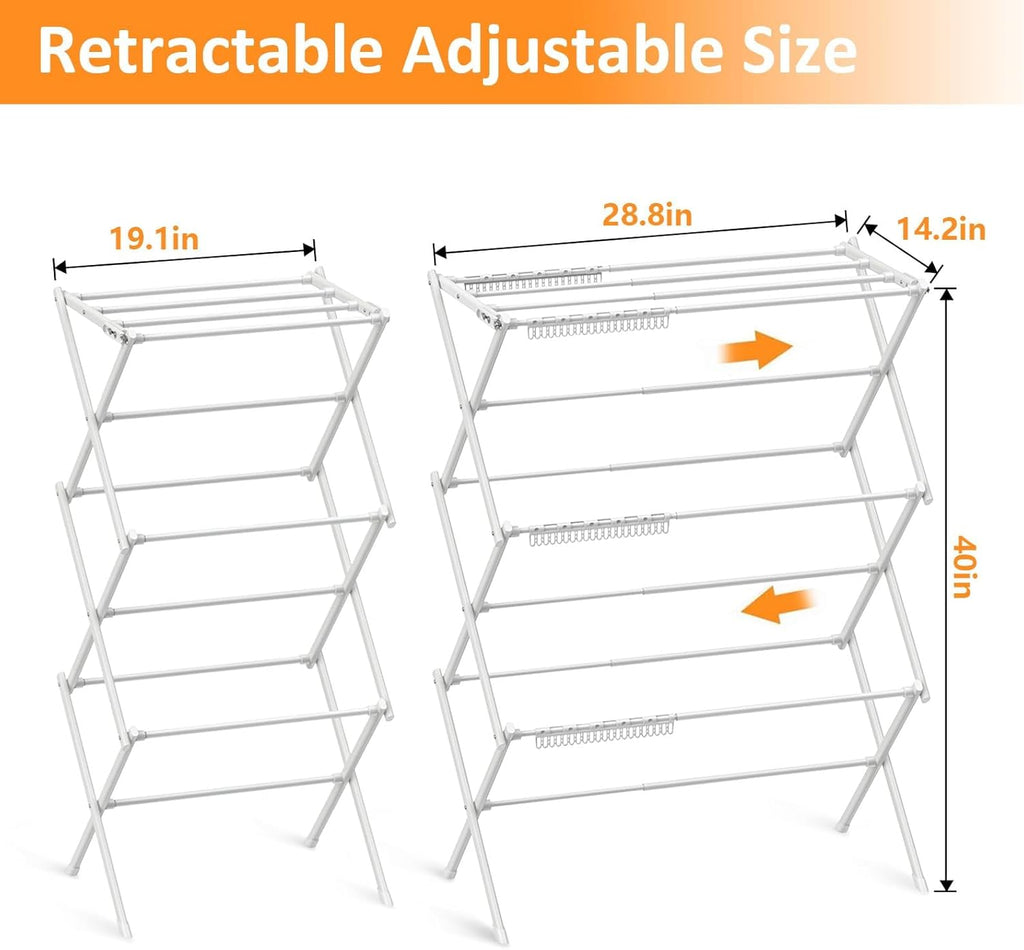Skiennix 3-Tier Clothes Drying Rack - Foldable Indoor & Outdoor Laundry Solution | Space-Saving Design, Pure White