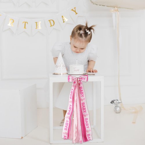 NUVCELKA Baby Girl Welcome Home Wreath Bow, 27.5" Large Pink 11-Layer Ribbon Door Hanger with Metal Clip for Front Door Baby Shower Nursery Decor