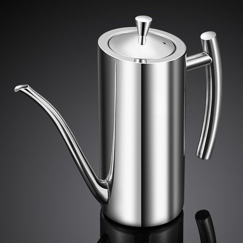 KSENDALO Stainless Steel Olive Oil Dispenser - 24oz/700mL Leakproof Oil Bottle, Premium One-Piece Design with Long Narrow Spout, Vertical Handle Kitchen Cruet for Precision Pouring