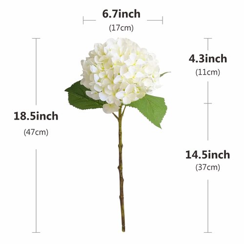IPLNTS 5pcs 18.5 inch Realistic Fake White Flowers Artificial Silk Hydrangea Flowers Artificial Flowers Faux Hydrangea Stems for Bouquets Home Outdoor Wedding Party Centerpieces Decor (Cream White)