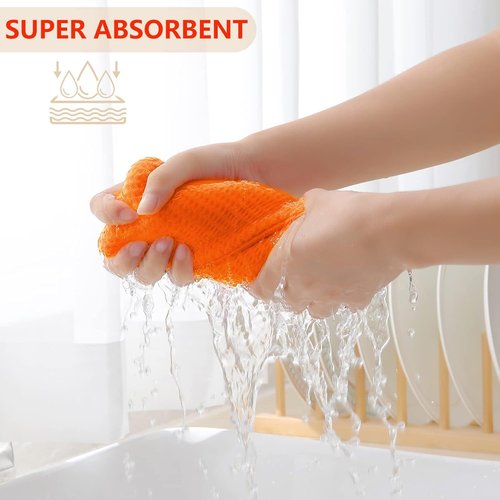 Homaxy Kitchen Dish Towels - Ultra Soft 100% Cotton Waffle Weave, Quick Drying, 13 x 28 Inches, 4-Pack, Orange