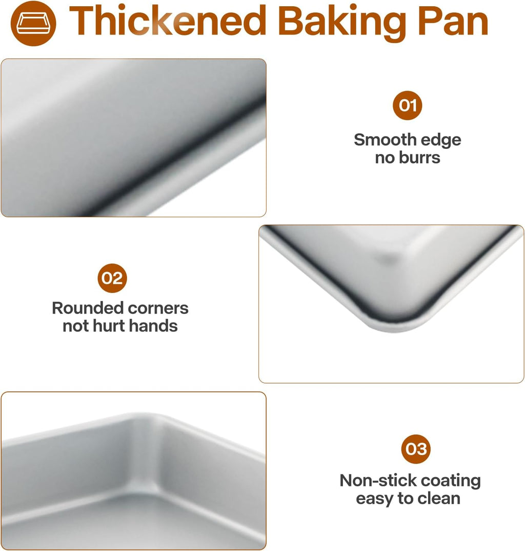 Skiennix Deep Baking Pans Set of 3 - Nonstick Heavy Duty Bakeware for Lasagna | 9/11/13 Inch Trays