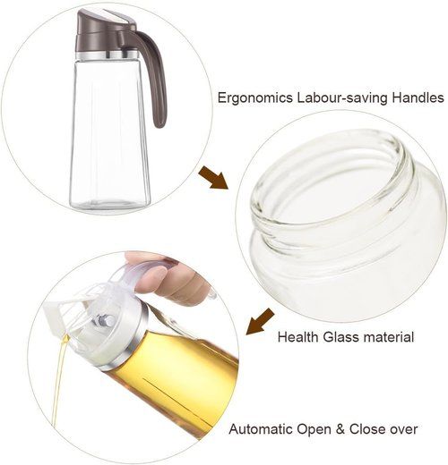 Marbrasse Oil Dispenser - 20 OZ Leakproof Glass Bottle with Auto Flip Cap | Olive Oil Container (White)