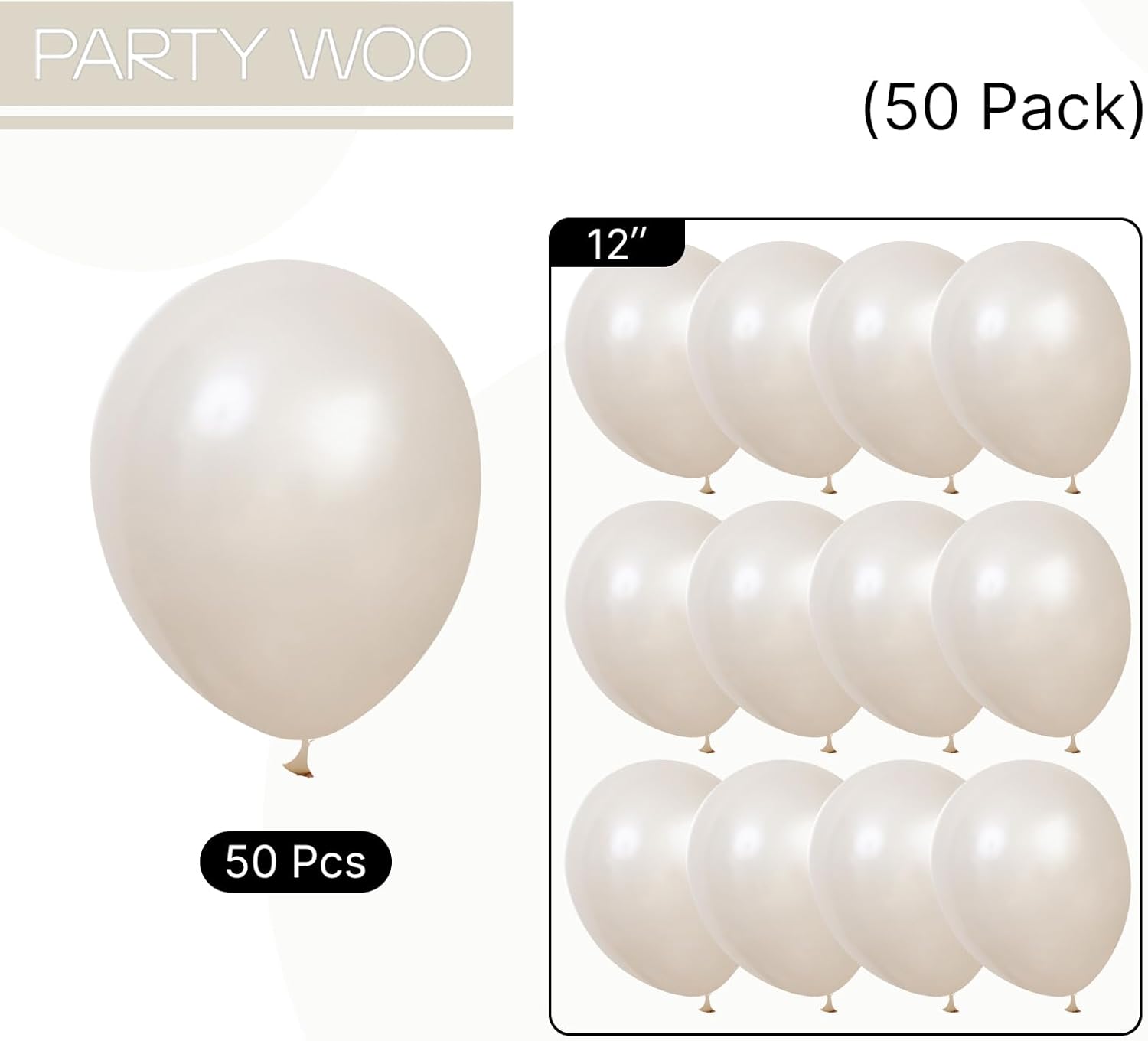 PartyWoo Pearl Beige Balloons - 50pcs 12 Inch Off White Latex Balloons for Weddings & Celebrations