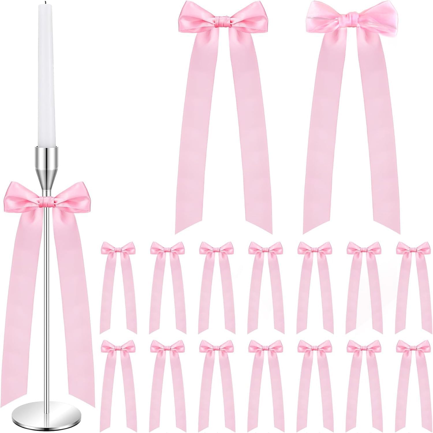 Regine Switzerland 16-Piece Pink Candlestick Bow Set - 13-Inch Ribbon Decor for Weddings & Parties