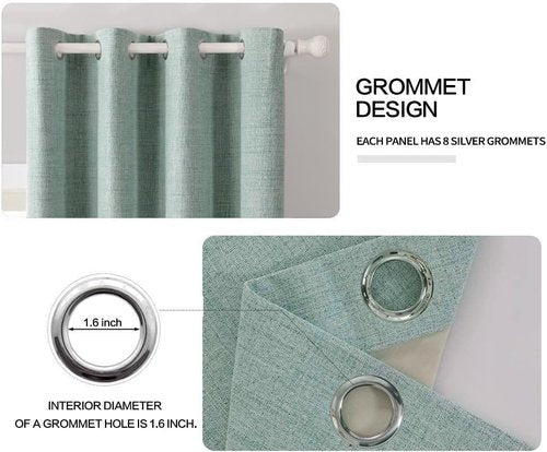 MIULEE Blackout Curtains - 100% Thermal Insulated Linen Texture Drapes | Seafoam Green, 52x96 Inch (2 Panels)