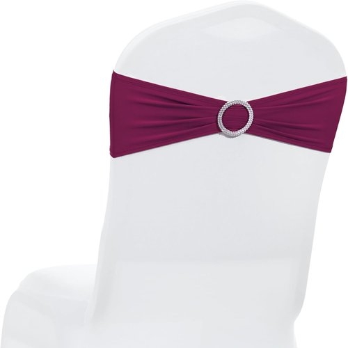 MDS Premium Spandex Chair Sashes - Universal Stretch Covers with Buckle Slider | Pack of 25 - Eggplant