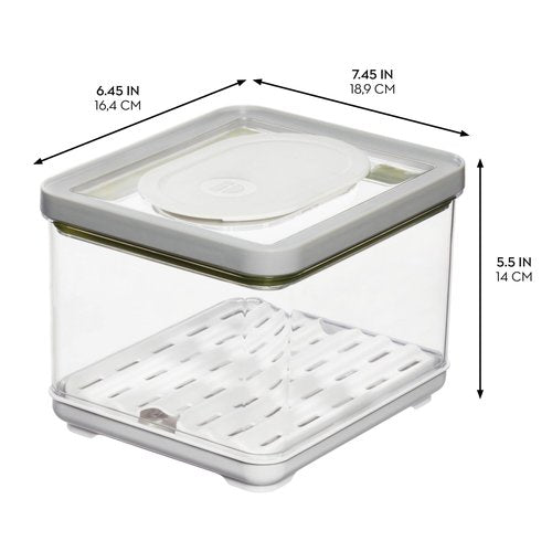 iDesign Small Fridge Produce Bin with Removable Drainage Tray and Lid - Gray