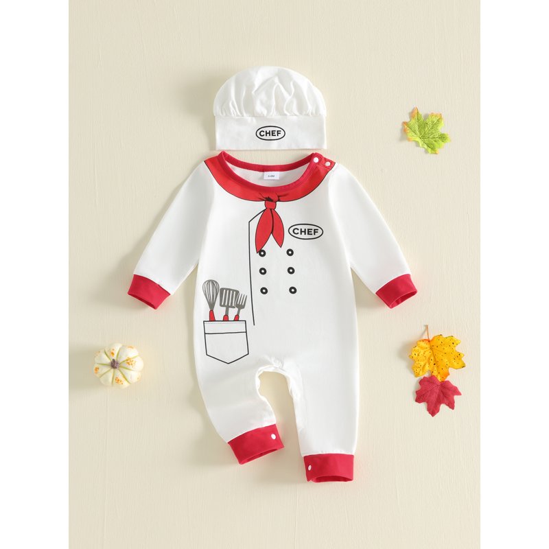 Toddler Baby Chef Costume Set with Romper and Hat - White, 12-18 Months