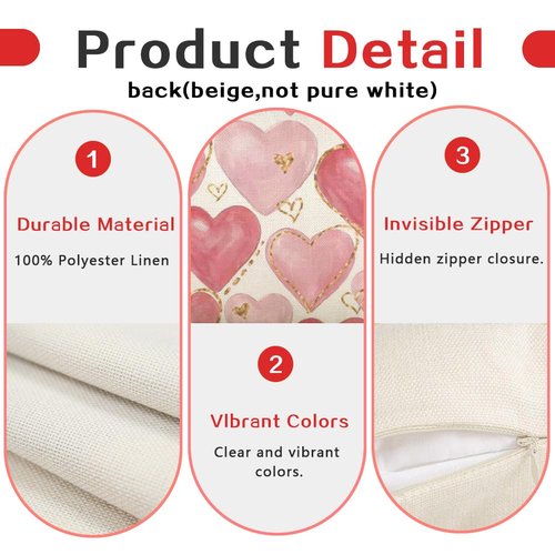 RABUSOFA Valentines Pillow Covers 12x20 Inch,Pink Hearts Golden Decorative Wedding Outdoor Lumbar Cushion Case Decoration for Home Sofa Couch(Pink, 20" x 12" (Pack of 1))