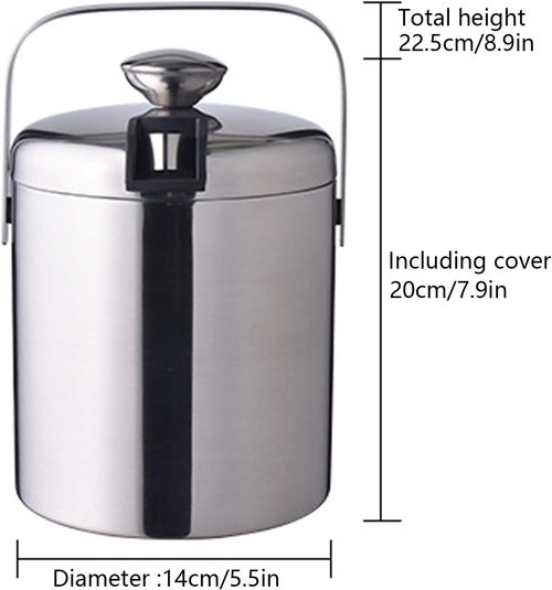 1.3L Stainless Steel Ice Bucket - Double Wall Insulated w/Lid & Scoop, Keeps Ice Cold for Hours (Perfect for Wine, Champagne, Cocktails)