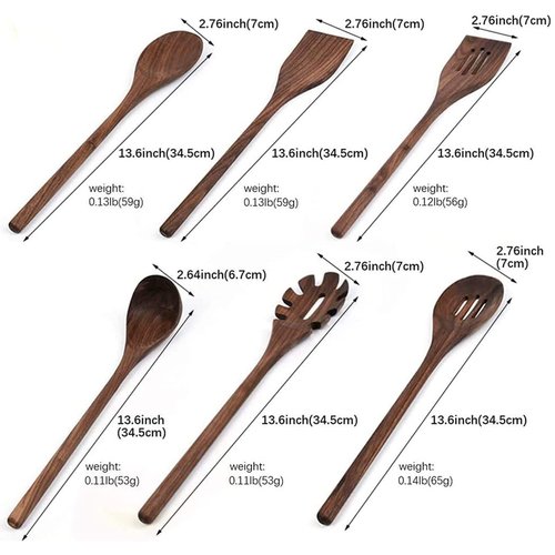 6 Pcs Black Walnut Kitchen Utensils Set,Handmade Natural Walnut Cooking Tools for Non-stick Serve Cookware with soup ladle Spatula Slotted Spatula Solid Spoon Slotted Spoon Spaghetti Server