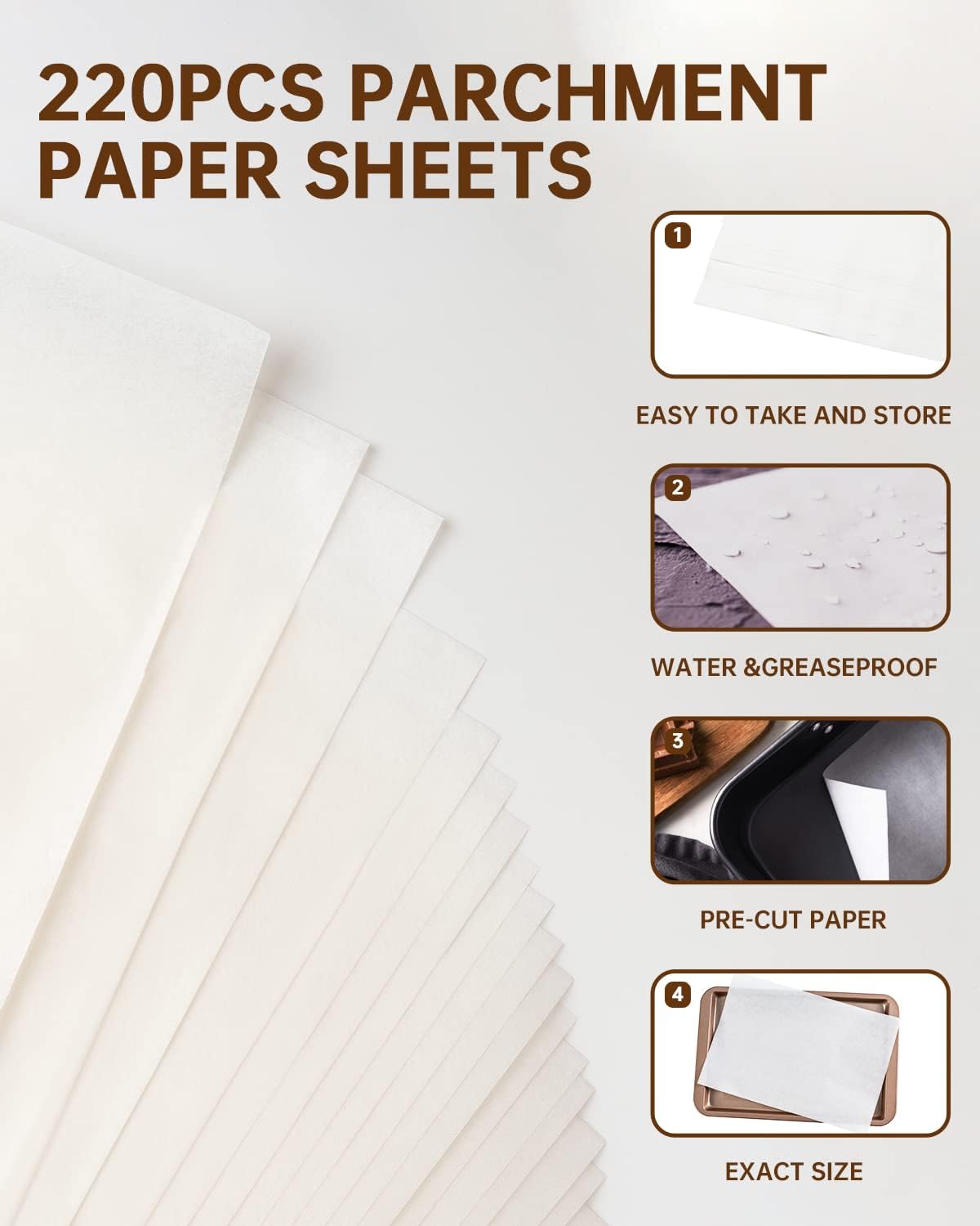 Baklicious Parchment Paper Sheets - 220 Pcs Non-Stick Baking Paper for Air Fryer & Oven | 12x16 In