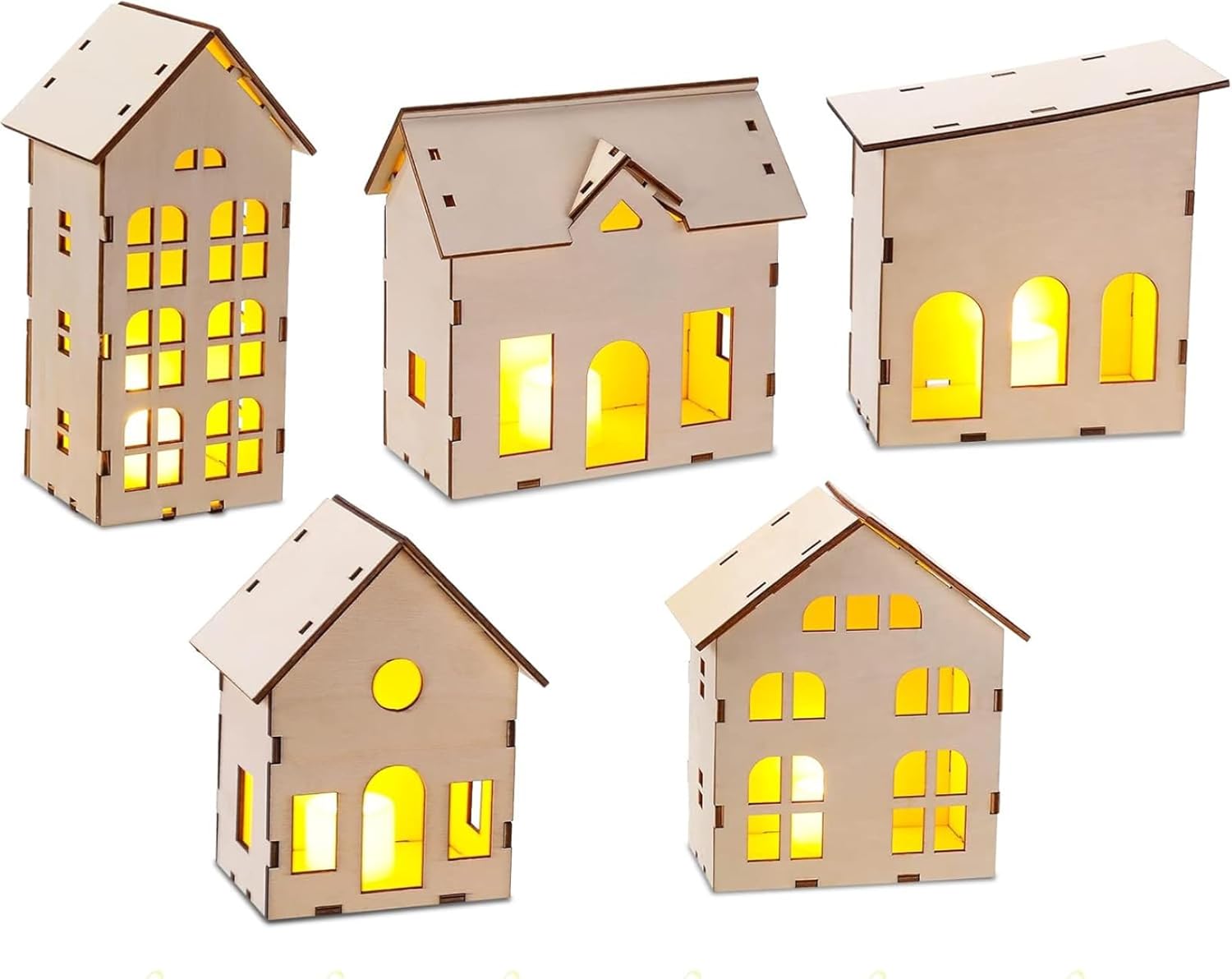 Skiennix Christmas Village Set - 12 Unassembled Houses with 6 LED Candle Lights | Festive Holiday Decor