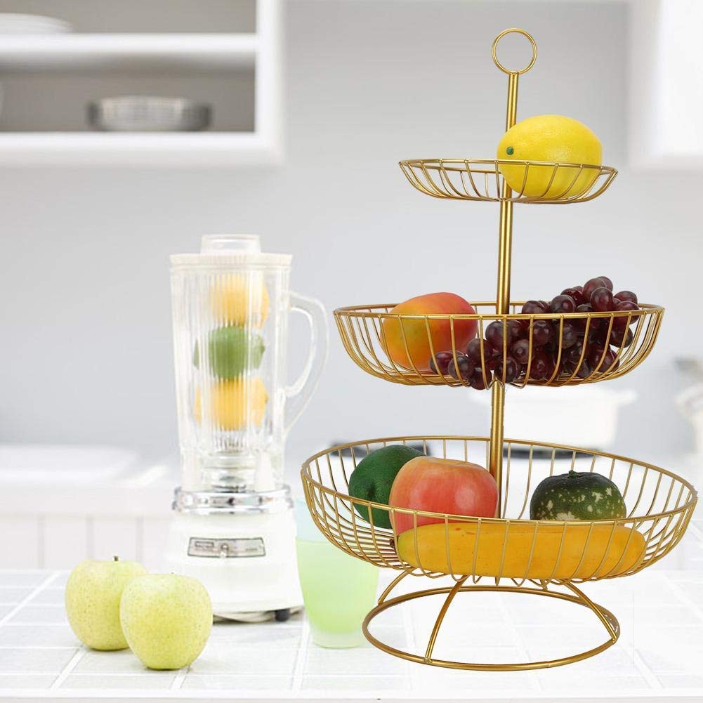 3-Tier Countertop Fruit Basket Bowl Storage Decorative Tabletop Bowl Stand Rust Proof Iron Fruit Basket Stand(2 #)