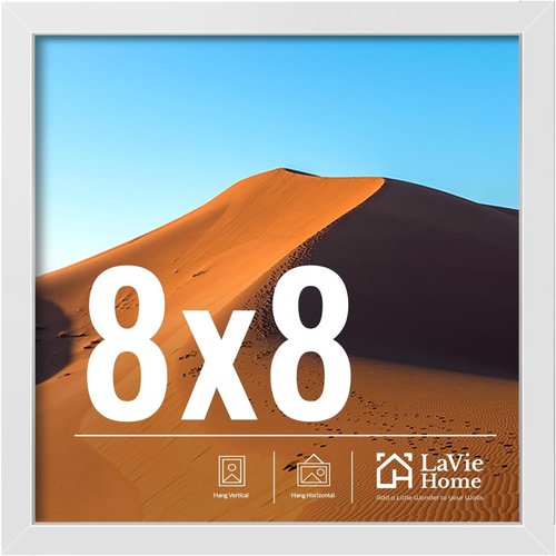 LaVie Home 8x8 Picture Frame - Classic White Square Frame with HD Plexiglass for Wall or Desktop Display