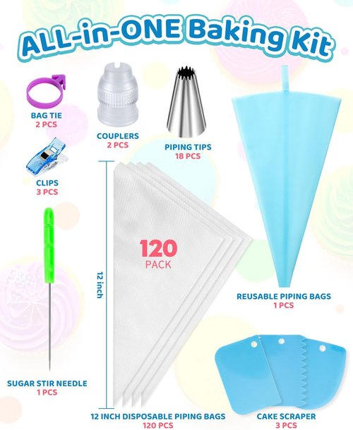 130 Pcs Decorating Kit by [Brand Name] - Piping Bags, Tips & Accessories for Cake Decorating | 12 Inch Bags