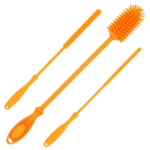 Kitchiny 12.5" Silicone Bottle Brush & Straw Cleaner Brush Set | Water Bottle Cleaner for Hydro Flasks, Tumblers, Glassware, Vases and Narrow Neck Containers