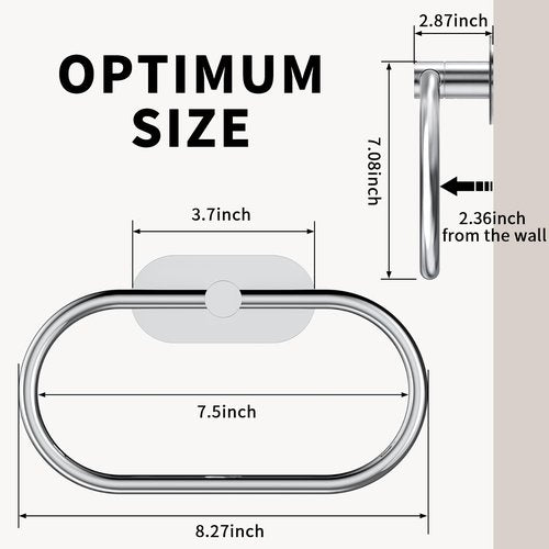 WZRUA Adhesive Towel Holder for Bathroom Polished Chrome No Drill Hand Towel Ring Stainless Steel and Zinc Alloy Self Adhesive Towel Hanger for Bath, Kitchen