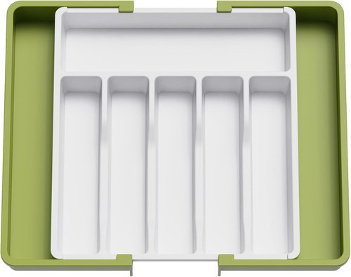 Lifewit Expandable Silverware Drawer Organizer - BPA-Free Utensil Tray for Kitchen | Adjustable 13-22 x 15" Green & White