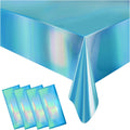 Sparkly Foil Tablecloths by Iridescent | 4 Pack Disposable Covers for Rectangle Tables - 54 x 108 Inch, Blue